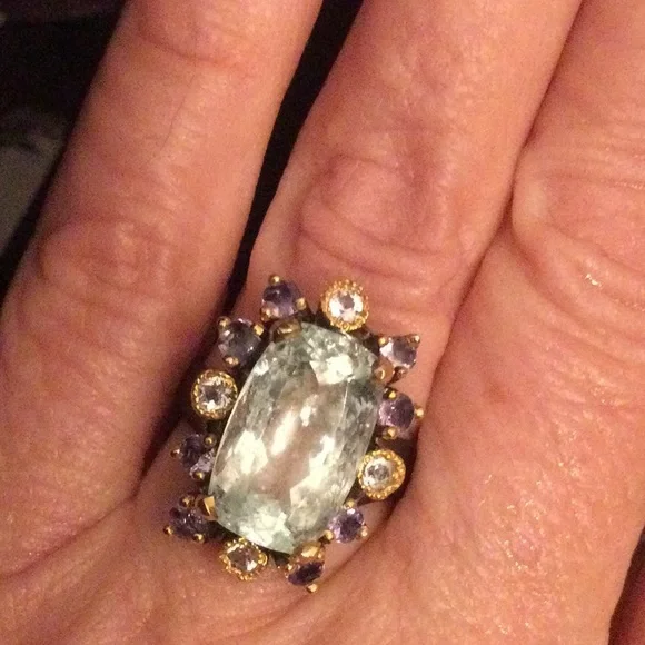 Rare Genuine 16mm by 10mm Aquamarine, Tanzanite & Topaz Ring - Picture 9 of 14